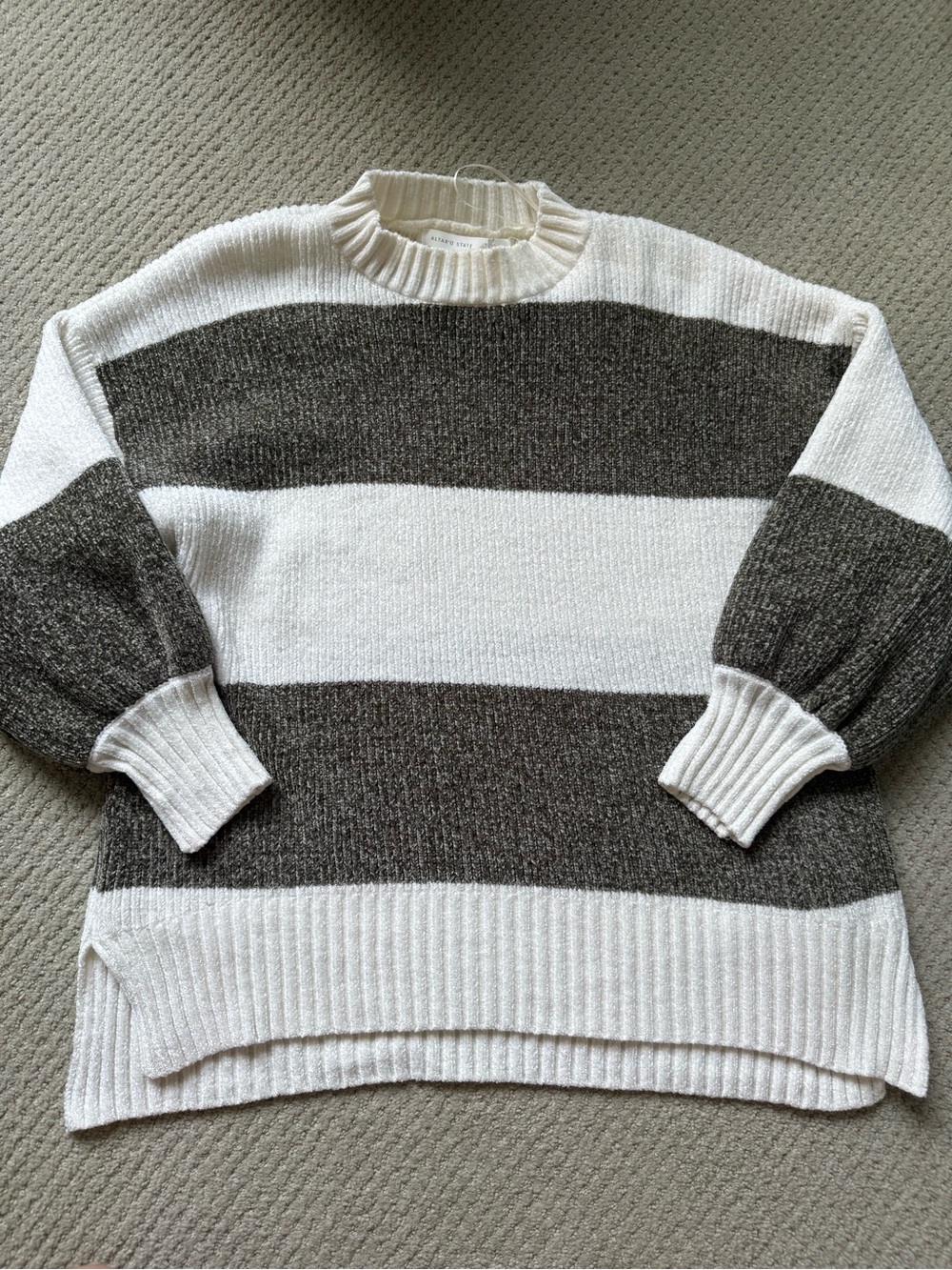 Altar'd State Cream and Charcoal Wide-Stripe Crewneck Sweater - Picture 2 of 5